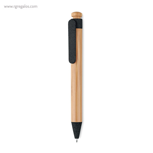 Bolígrafo cuerpo de bamboo y paja negro - RG regalos publicitarios