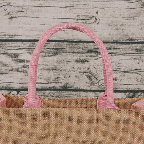 Bolsa de yute lateral y asas color rosa asas - RG regalos publicitarios