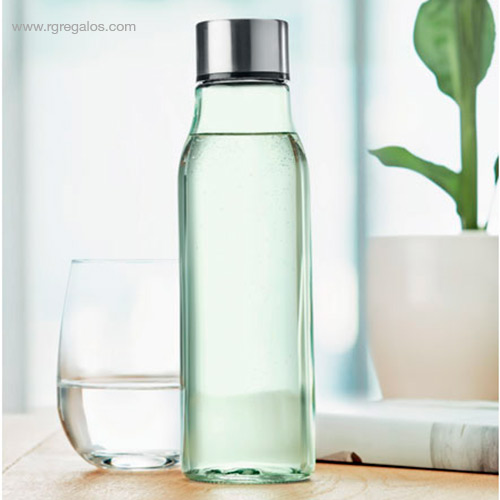 Botella de cristal 500 ml verde transparente tapón aluminio - RG regalos promocionales