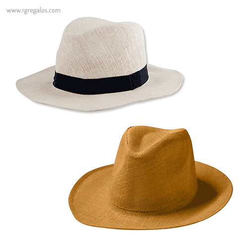 Sombrero fabricado en papel camel y blanco - RG regalos publicitarios