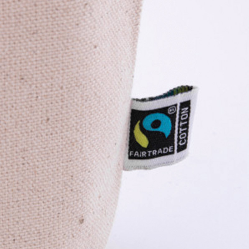 Neceser algodón 280 gr Fairtrade detalle etiqueta