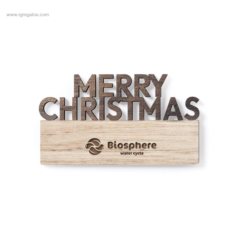 Imán madera Merry Christmas logo láser