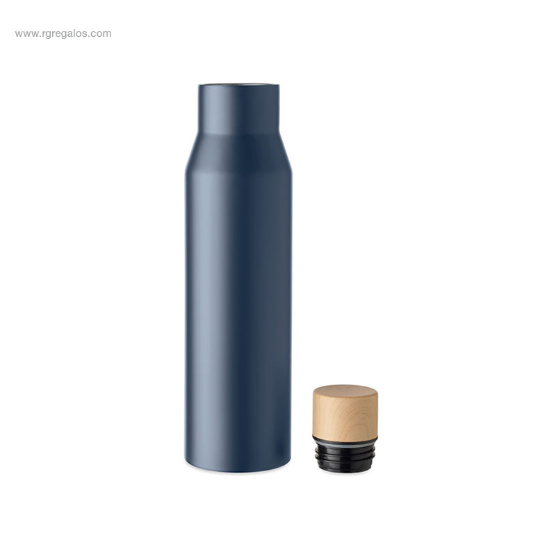 Botella termo acero inox y bambú azul 500ml
