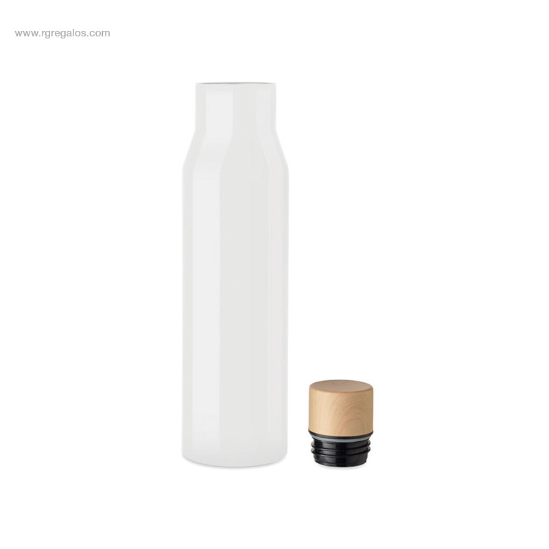 Botella termo acero inox y bambú blanca 500ml
