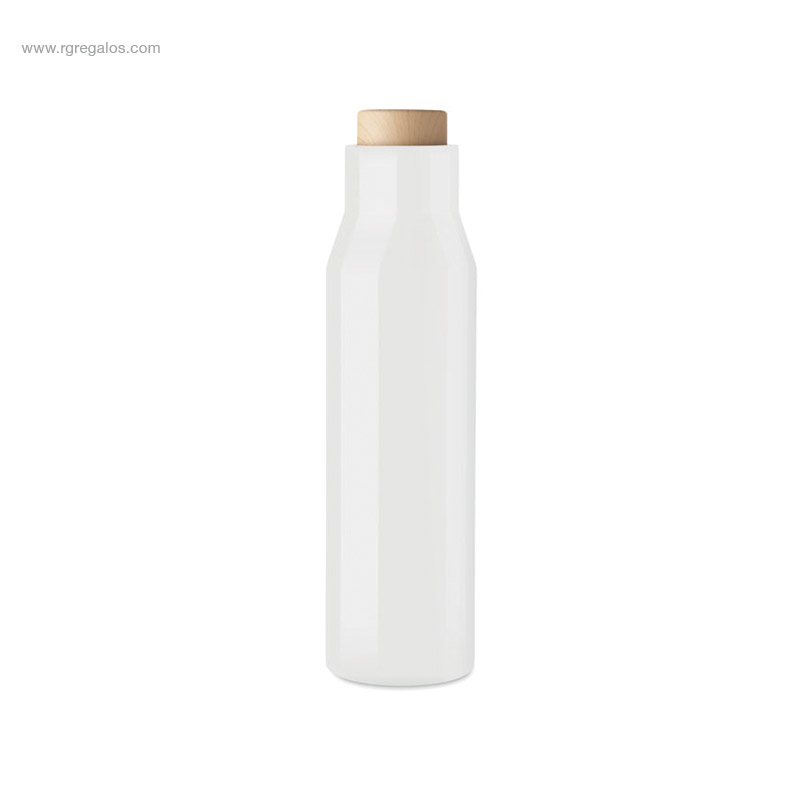 Botella termo acero inox y bambú blanca