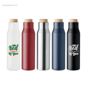 Botella termo acero inox y bambú personalizada