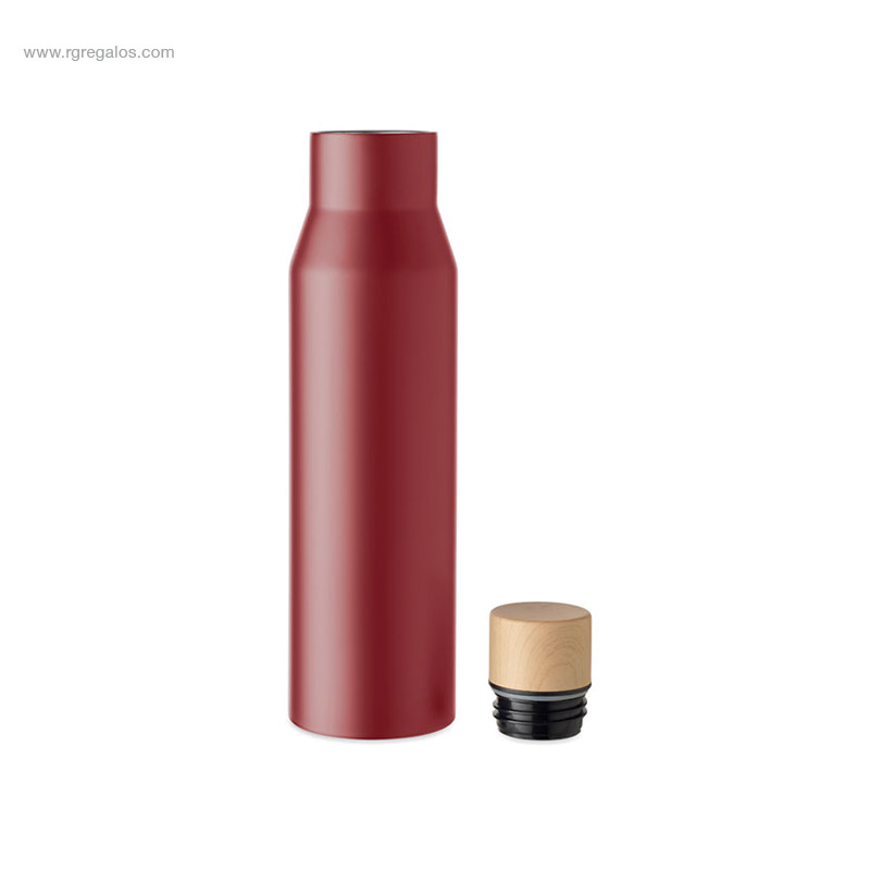 Botella termo acero inox y bambú roja 500ml