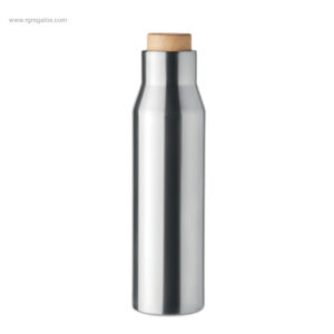 Botella termo acero inox y bambú plata para regalos de empresa