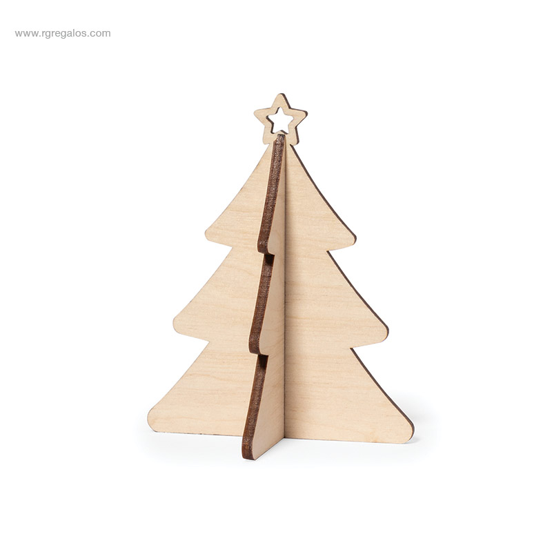 Postal navidad con adorno árbol madera