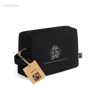 Neceser algodón Fairtrade negro logo